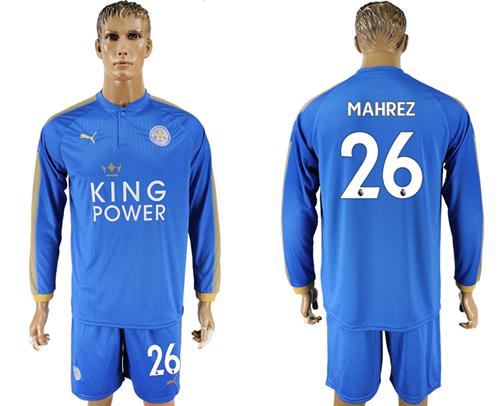 Leicester City #26 Mahrez Home Long Sleeves Soccer Club Jersey - Click Image to Close